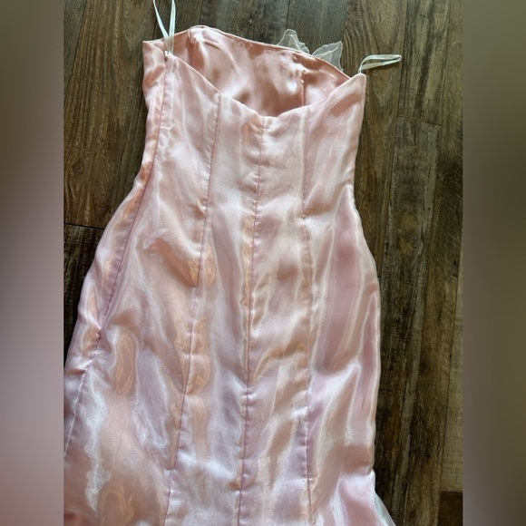 Jessica McClintock for Gunne Sax Vintage Baby Pink Maxi Trumpet Style Gown Sz 2 - Picture 2 of 12